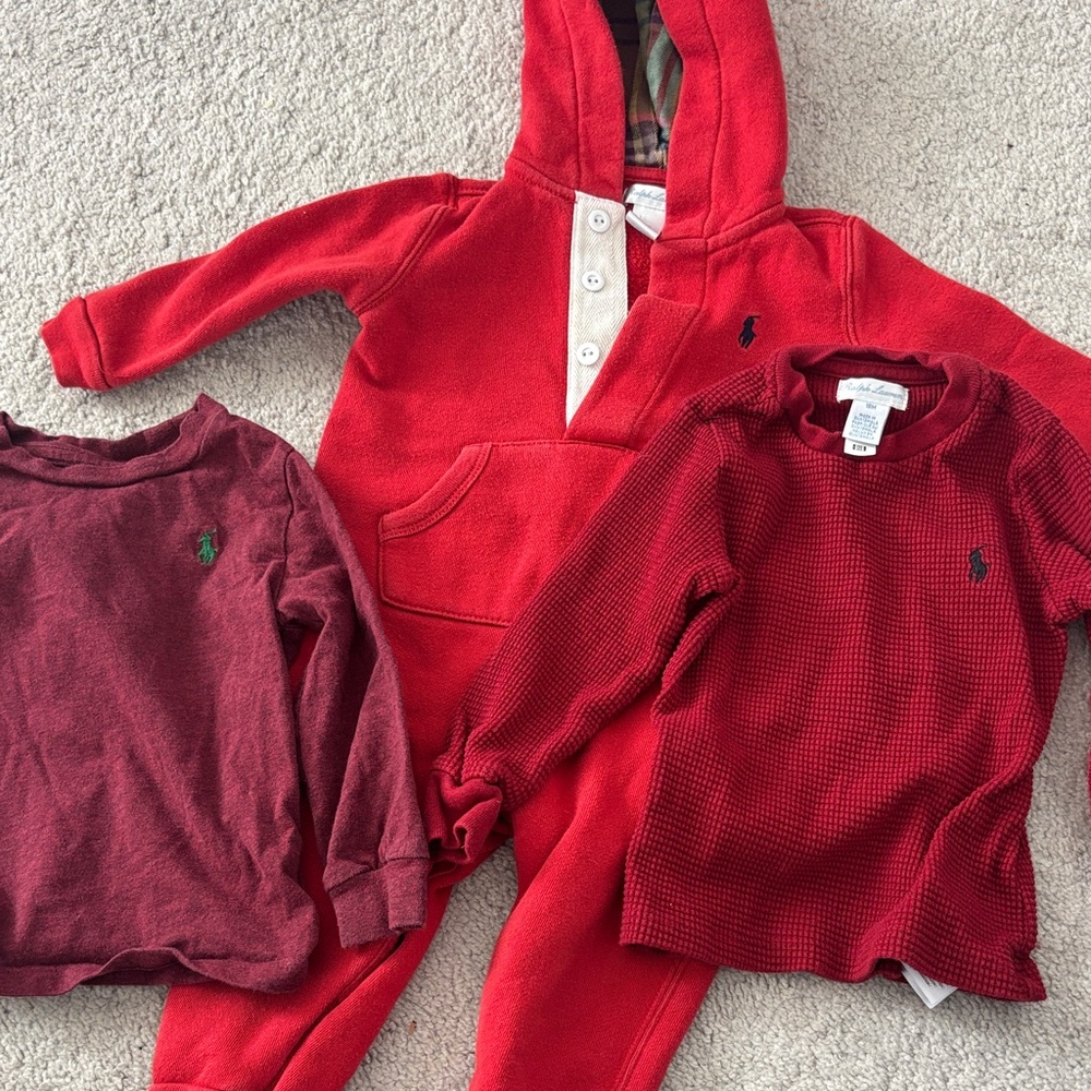 Set of 3 POLO Ralph Lauren Red Kids Hoodie and Shirt Set